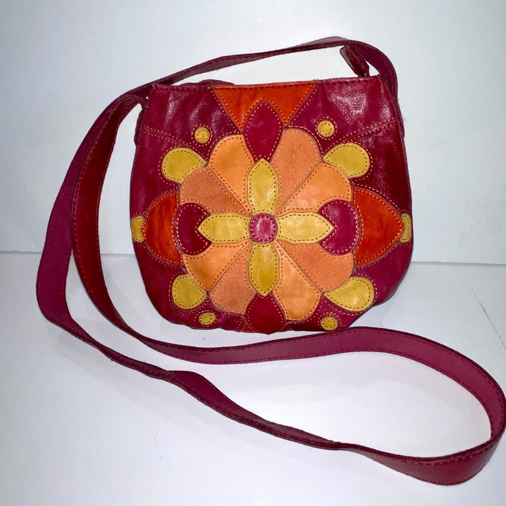 Lucky brand vintage looking leather and suede small crossbody bag
